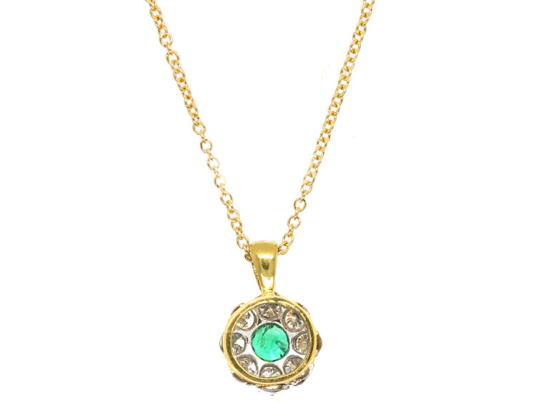 Emerald & Diamond Cluster Pendant on Gold Chain