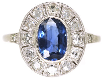 Edwardian Platinum, Sapphire & Diamond Oval Cluster Ring