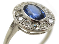 Edwardian Platinum, Sapphire & Diamond Oval Cluster Ring