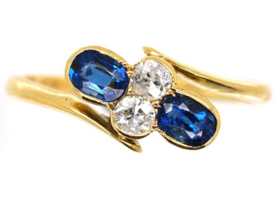 Victorian 18ct Gold, Sapphire & Diamond Crossover Ring