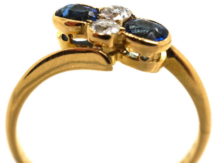 Victorian 18ct Gold, Sapphire & Diamond Crossover Ring