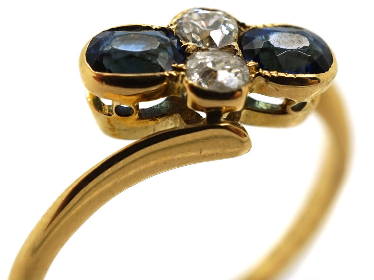 Victorian 18ct Gold, Sapphire & Diamond Crossover Ring