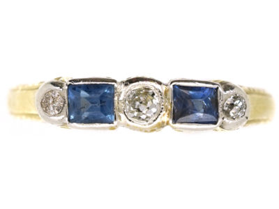 Art Deco 14ct Gold Sapphire & Diamond Five Stone Ring