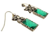 Edwardian Silver & Green & White Paste Drop Earrings