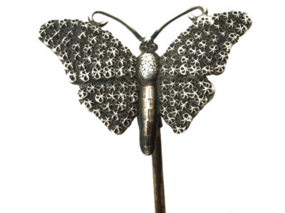 Edwardian Silver Butterfly Hatpin by Charles Horner