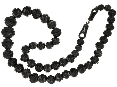 Victorian Carved Jet Beads Necklace with Jet Clasp