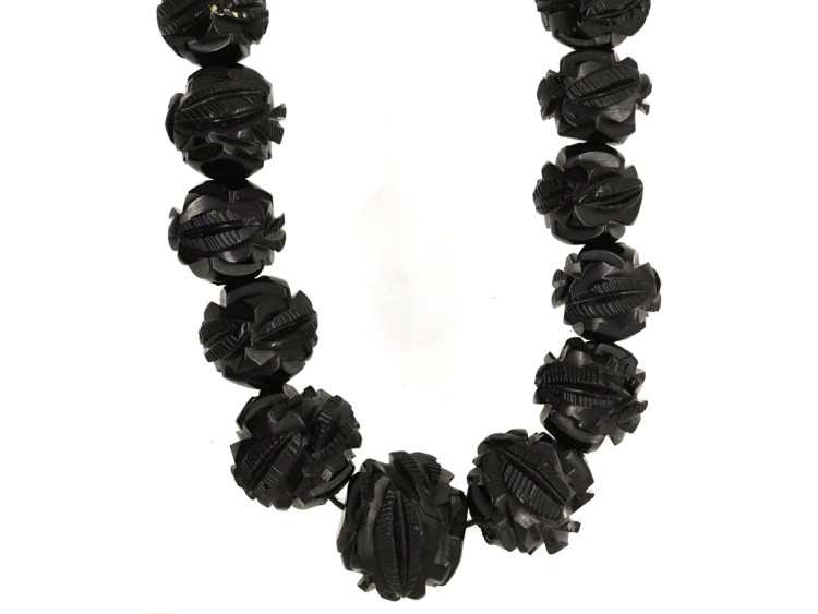 Victorian Carved Jet Beads Necklace with Jet Clasp