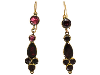 Georgian 9ct Gold & Flat Cut Almandine Garnet Drop Earrings