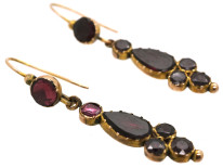 Georgian 9ct Gold & Flat Cut Almandine Garnet Drop Earrings