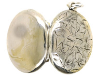 Victorian Small Oval Silver Locket With Ivy Leaf Motif