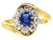 18ct Gold, Sapphire & Diamond Crossover Cluster Ring
