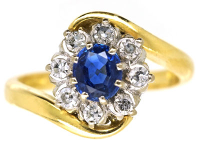 18ct Gold, Sapphire & Diamond Crossover Cluster Ring