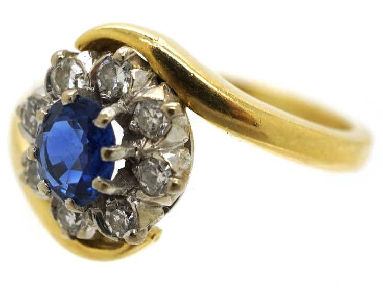 18ct Gold, Sapphire & Diamond Crossover Cluster Ring