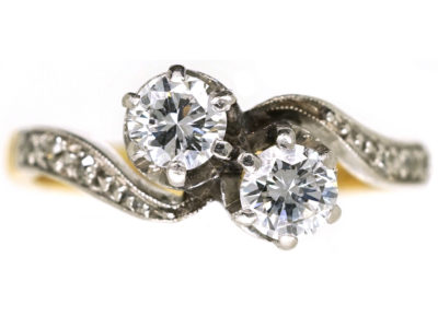 Edwardian 18ct Gold & Platinum, Two Diamond Crossover Ring