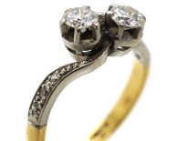 Edwardian 18ct Gold & Platinum, Two Diamond Crossover Ring