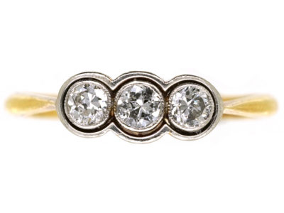 Art Deco 18ct Gold & Platinum Three Stone Diamond Ring