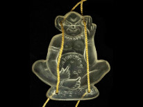 Art Deco Glass Monkey Pendant on Original Cord Chain