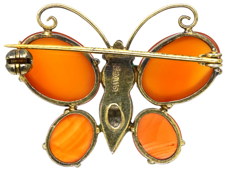 Silver, Enamel & Carnelian Butterfly Brooch