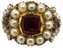 Georgian Gold, Flat Cut Almandine Garnet & Natural Split Pearl Ring