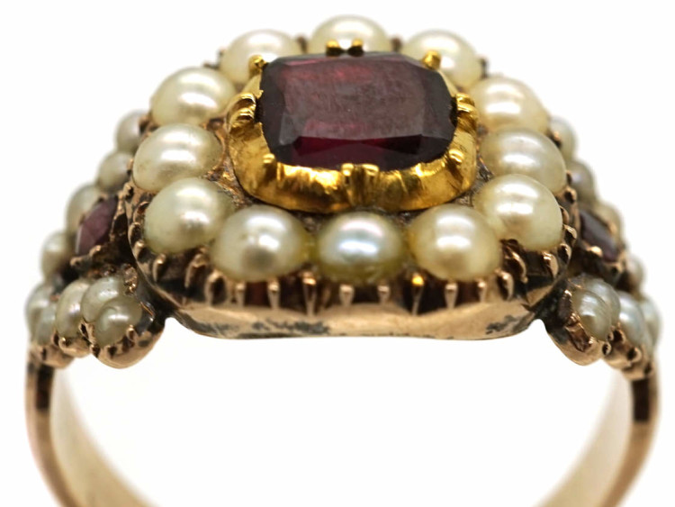 Georgian Gold, Flat Cut Almandine Garnet & Natural Split Pearl Ring