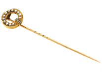 Edwardian 15ct gold, Natural Split Pearl & Rose Diamond Garter Tie Pin