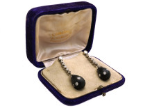 Art Deco Onyx & Diamond Drop Earrings in Original Case