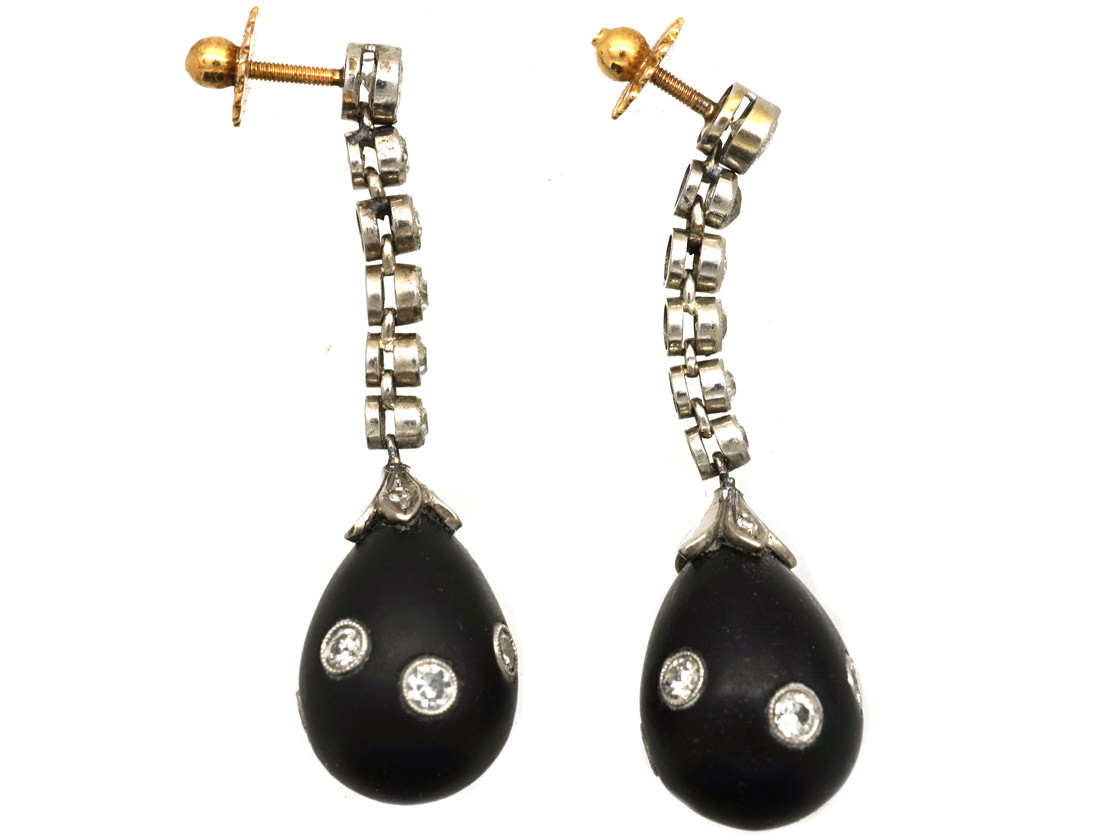 Art Deco Onyx & Diamond Drop Earrings in Original Case (241L) | The ...