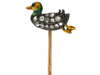 Edwardian Diamond & Enamel Duckling Tie Pin