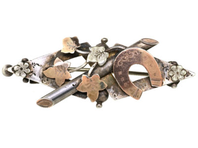 Victorian Silver & Two Colour Gold Overlay Lucky Horse Shoe Brooch
