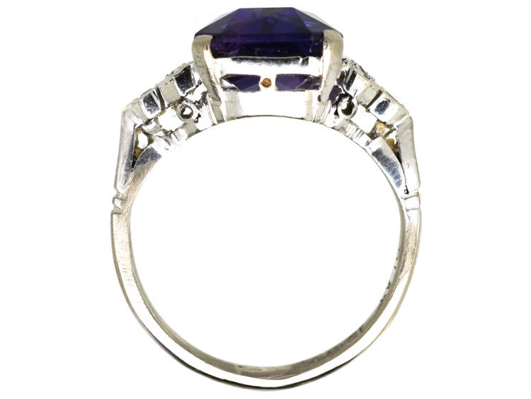 Art Deco 18ct White Gold & Platinum, Amethyst & Diamond Ring