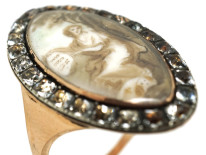 Georgian Gold & Paste Ring Inset with a Sepia Miniature of a Lady and her Dog