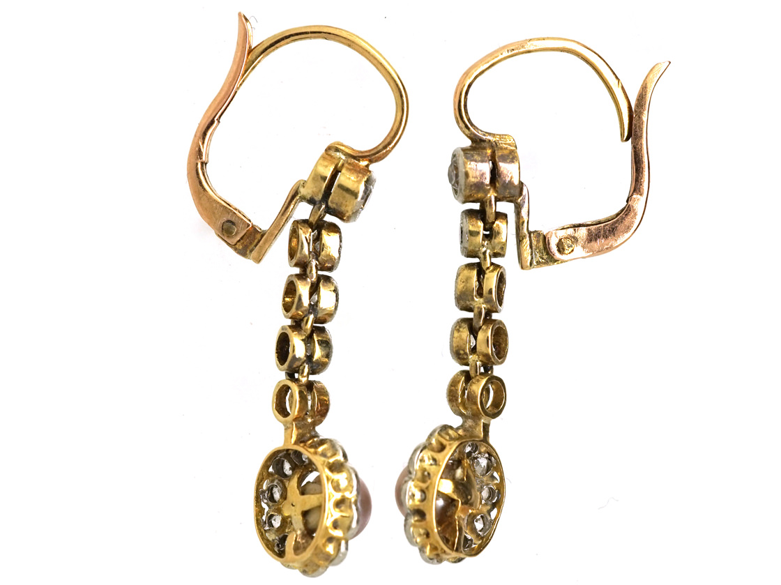 Edwardian 18ct Gold, Pearl & Diamond Drop Earrings (240L) | The Antique ...
