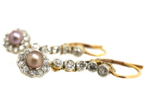 Edwardian 18ct Gold, Pearl & Diamond Drop Earrings