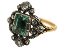 Georgian 15ct Gold, Foiled Green Aquamarine & Rose Diamond Ring