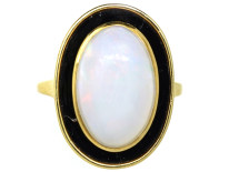 Art Deco 18ct Gold, Opal & Black Enamel Ring
