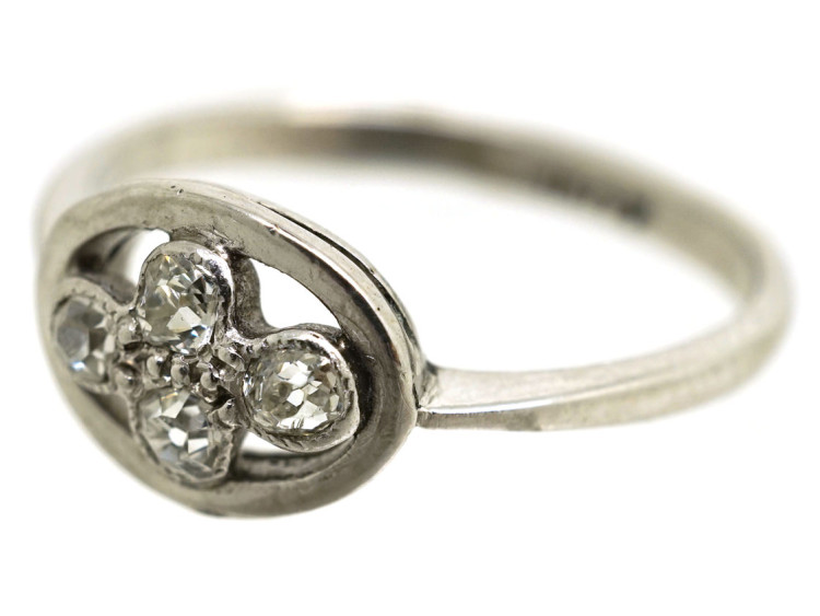 Art Deco 18ct White Gold Ring Set With Four Diamonds