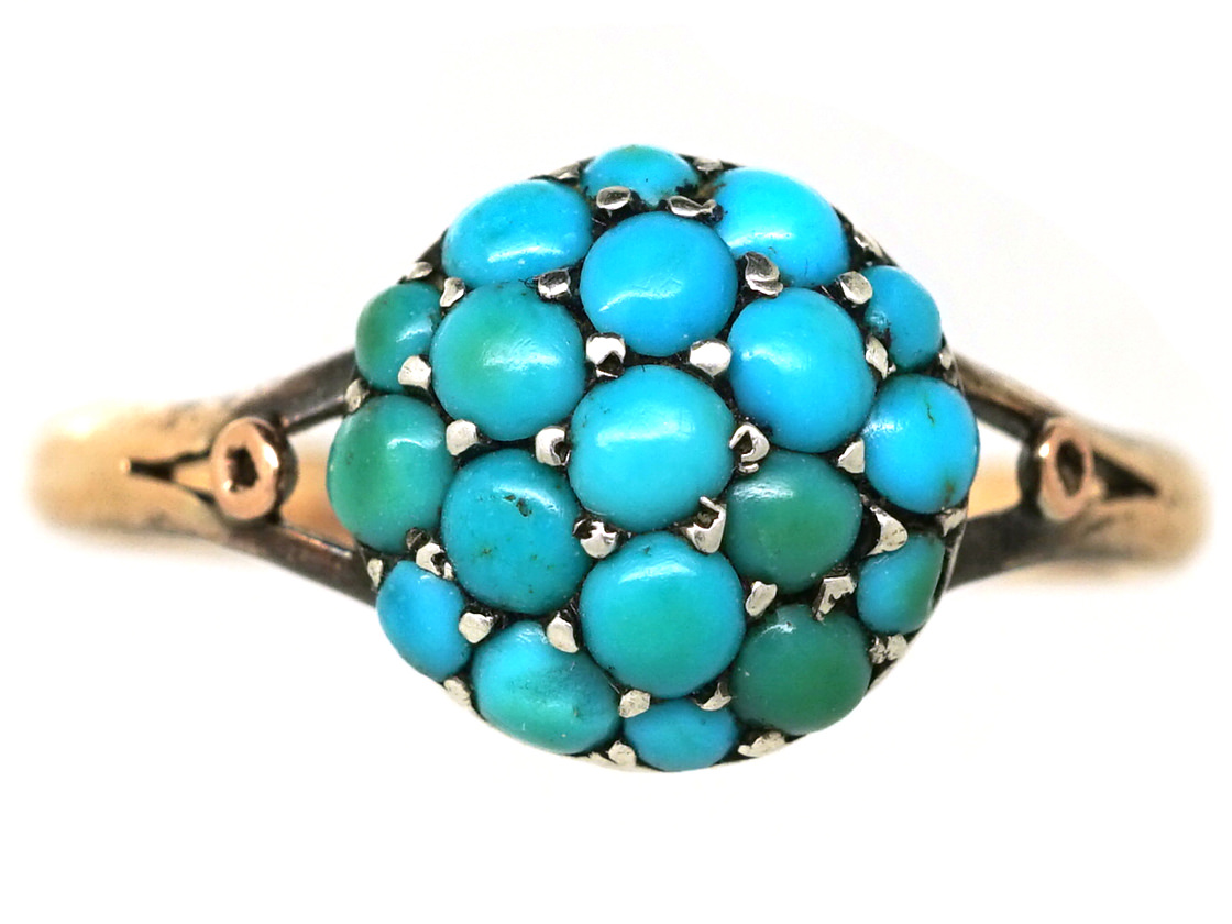Edwardian 9ct Gold & Turquoise Cluster Ring (226L) The Antique