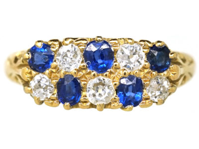 Edwardian 18ct Gold, Sapphire & Diamond Chequerboard Ring