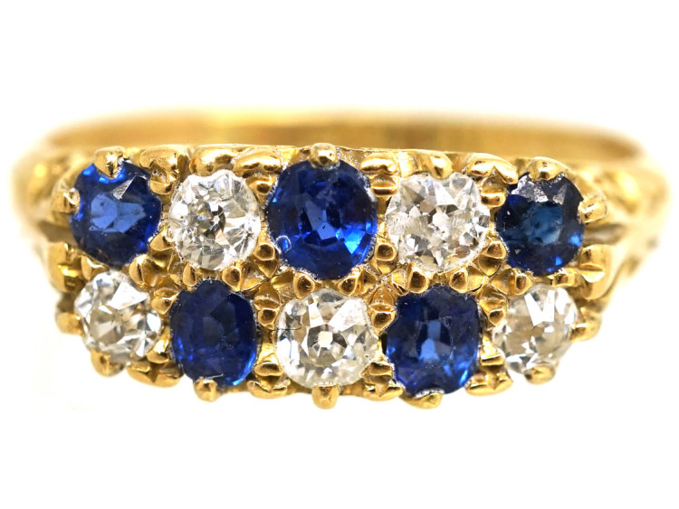Edwardian 18ct Gold, Sapphire & Diamond Chequerboard Ring
