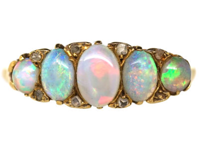 Edwardian Opal & Rose Diamond Five Stone Ring