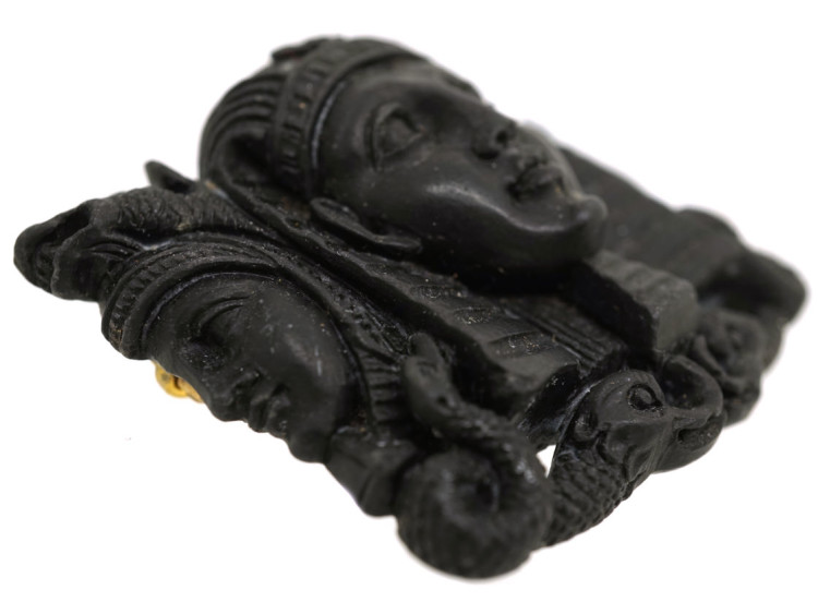 Grand Tour Carved Black Lava Egyptian Revival Brooch