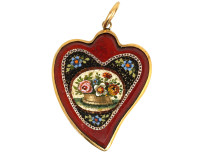 Georgian 15ct Gold Weeping Heart Micro Mosaic Pendant