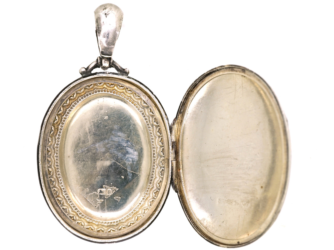 Victorian Silver Oval Locket With Ivy Leaf Motif (260L) | The Antique ...