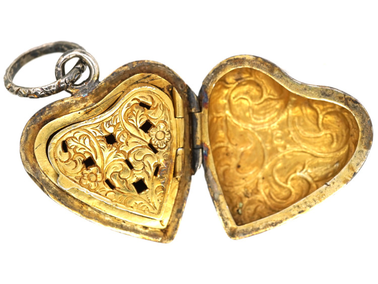 Georgian Silver Heart Shaped Pendant with Vinaigrette Inside