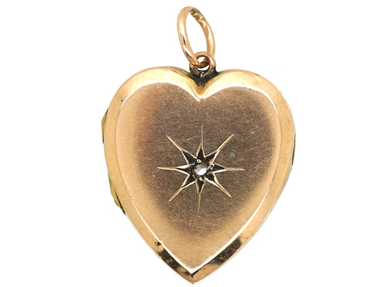 Edwardian 9ct Back & Front Heart Shaped Locket Set With a Rose Diamond