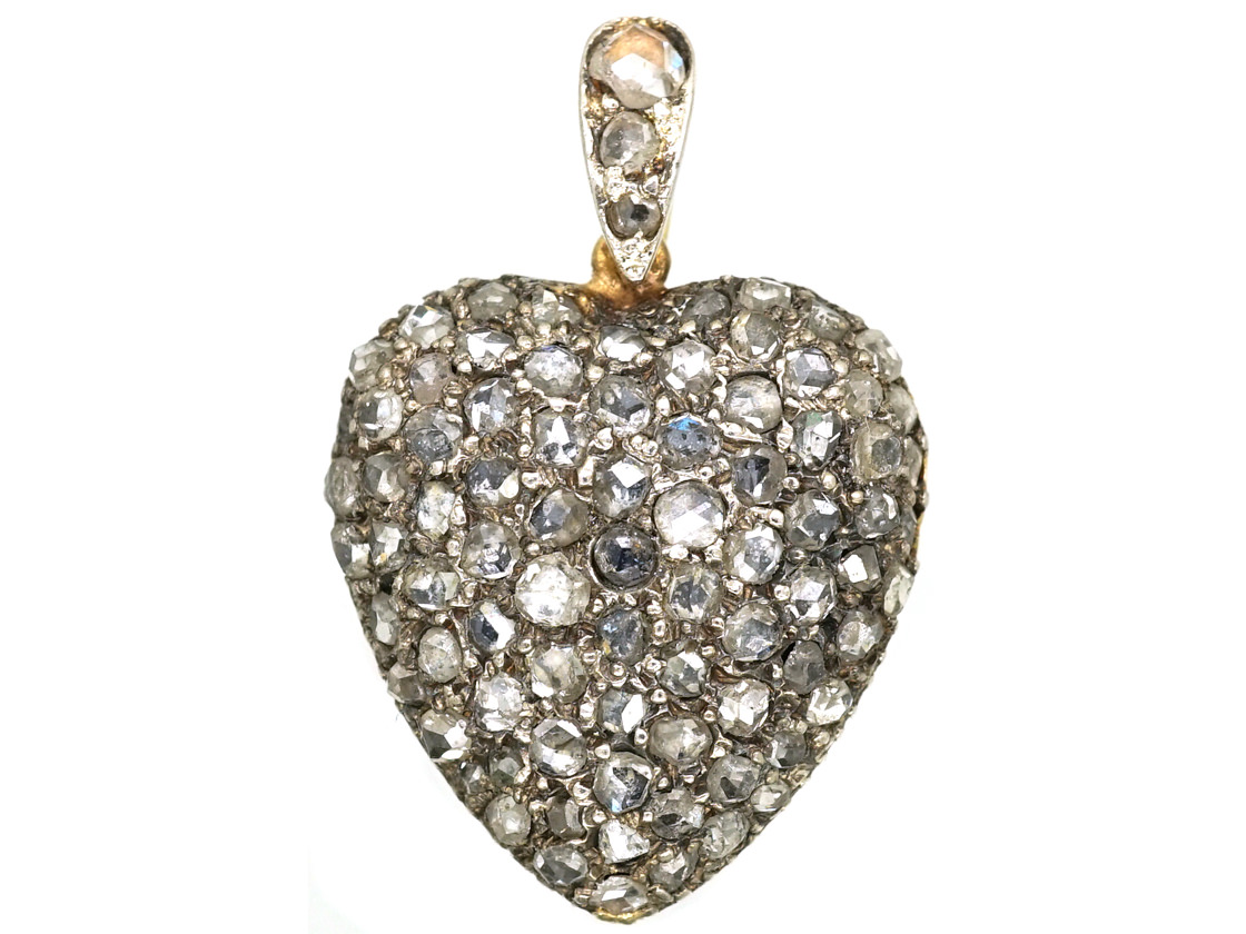 Edwardian 15ct Gold & Rose Diamond Heart Shaped Pendant (233L) | The ...