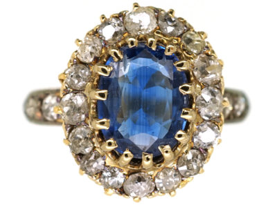 Edwardian 18ct Gold Oval Sapphire & Diamond Ring