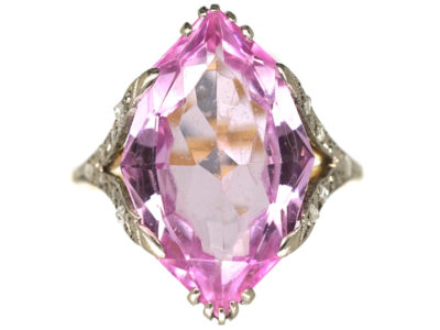 Edwardian 18ct Gold, Synthetic Pink Spinel & Rose Diamond Ring