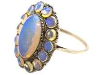 Silver Arts & Crafts Oval Ring Set With Water Opals