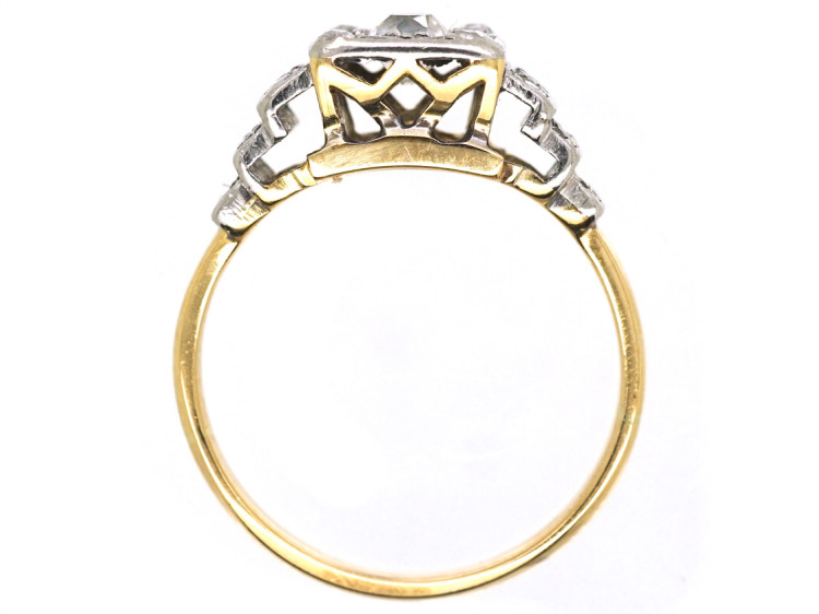 Art Deco 18ct Gold, Platinum & Diamond Solitaire Ring With Stepped Diamond Set Shoulders
